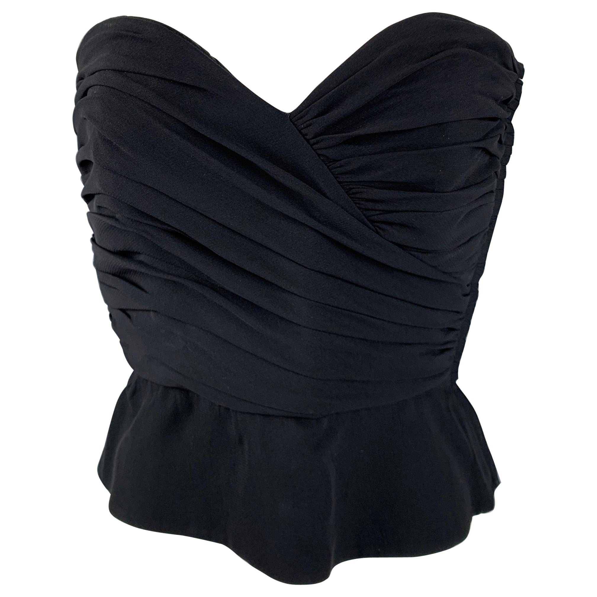 GIORGIO ARMANI Size 6 Black Ruched Bustier Dress Top For Sale