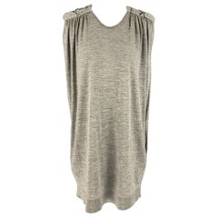 BALMAIN Size 6 Grey Wool Chain V-Neck Dress