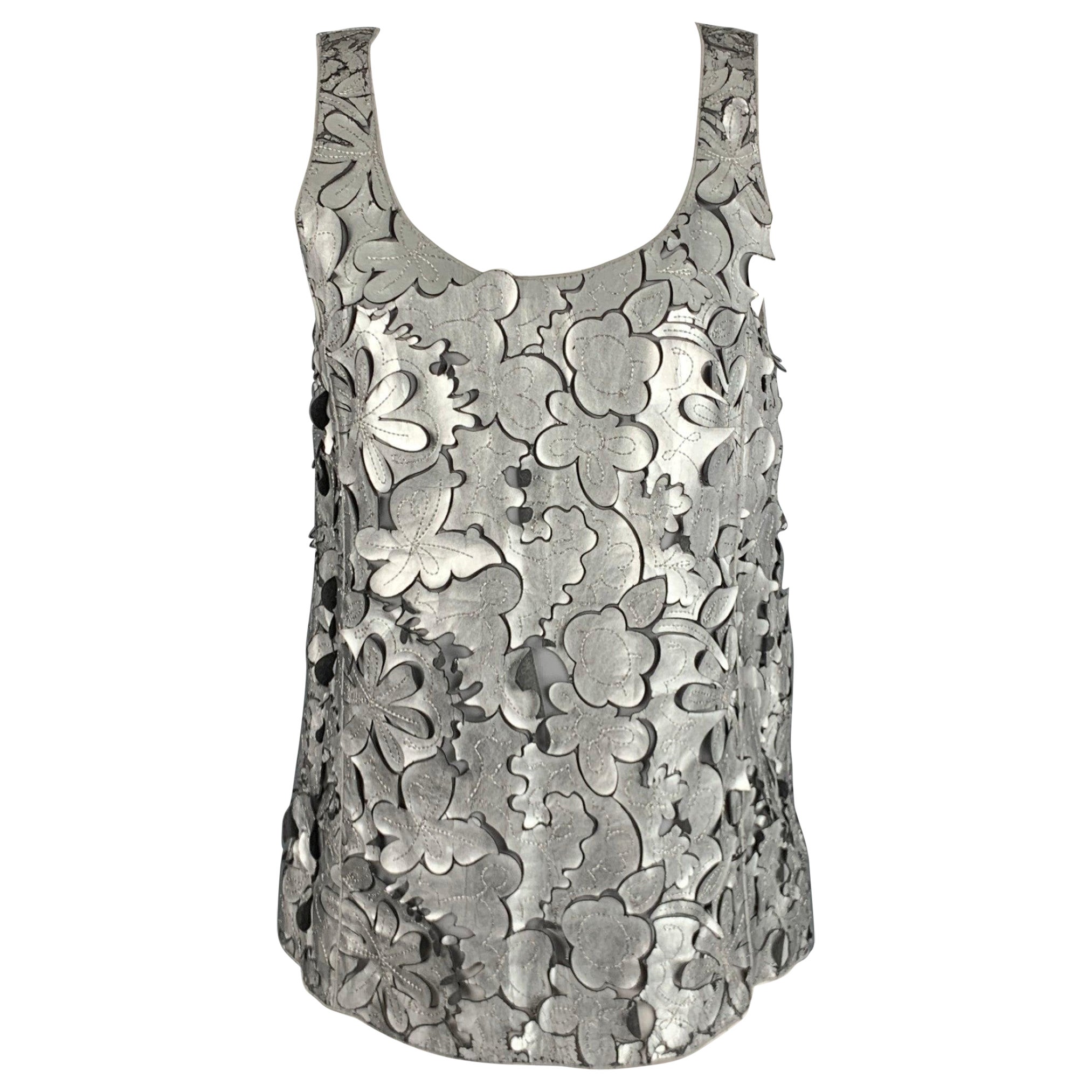 MARC JACOBS Size 0 Silver Grey Leather Cut Out Sleeveless Dress Top For Sale