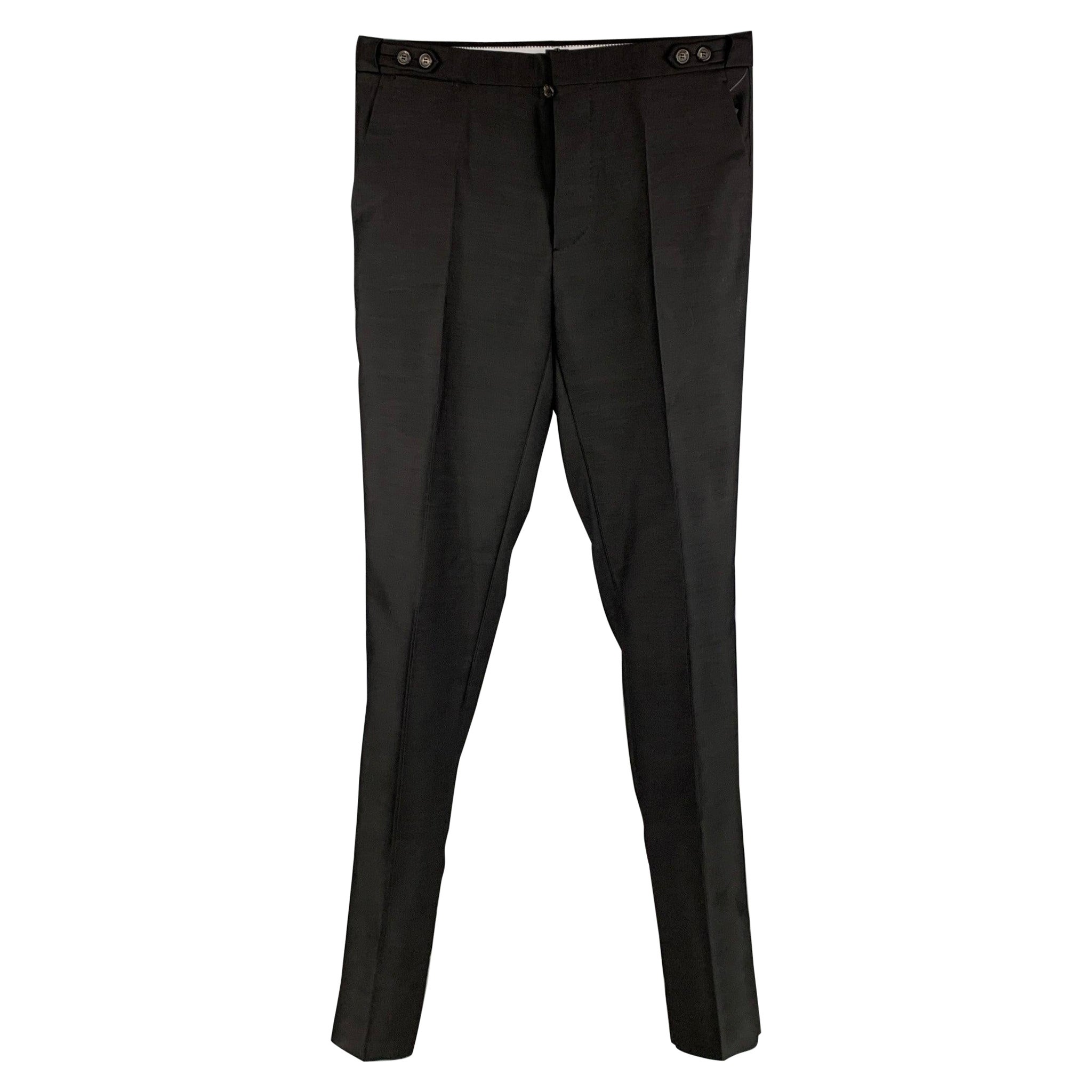 DSQUARED2 Size 32 Black Wool Blend Side Tabs Dress Pants For Sale
