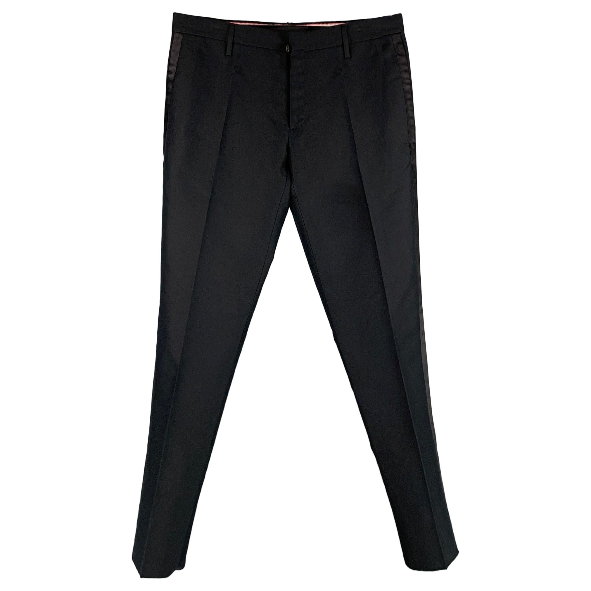 DSQUARED2 Size 32 Black Cotton Silk Tuxedo Dress Pants For Sale