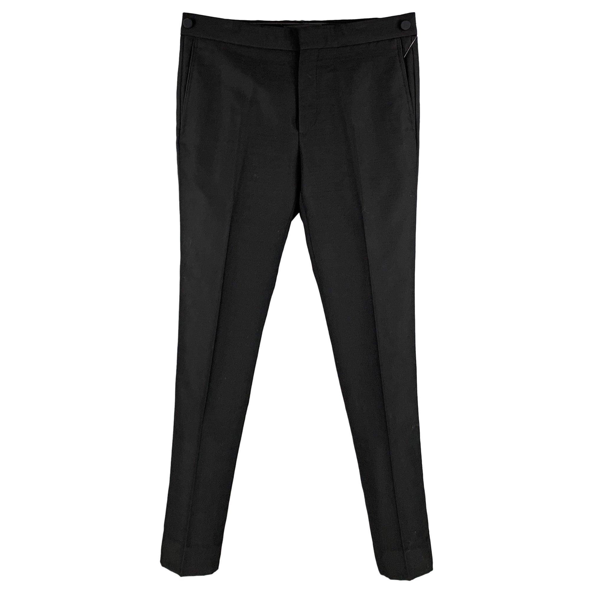 MARC JACOBS Size 32 Black Wool Blend Tuxedo Dress Pants For Sale