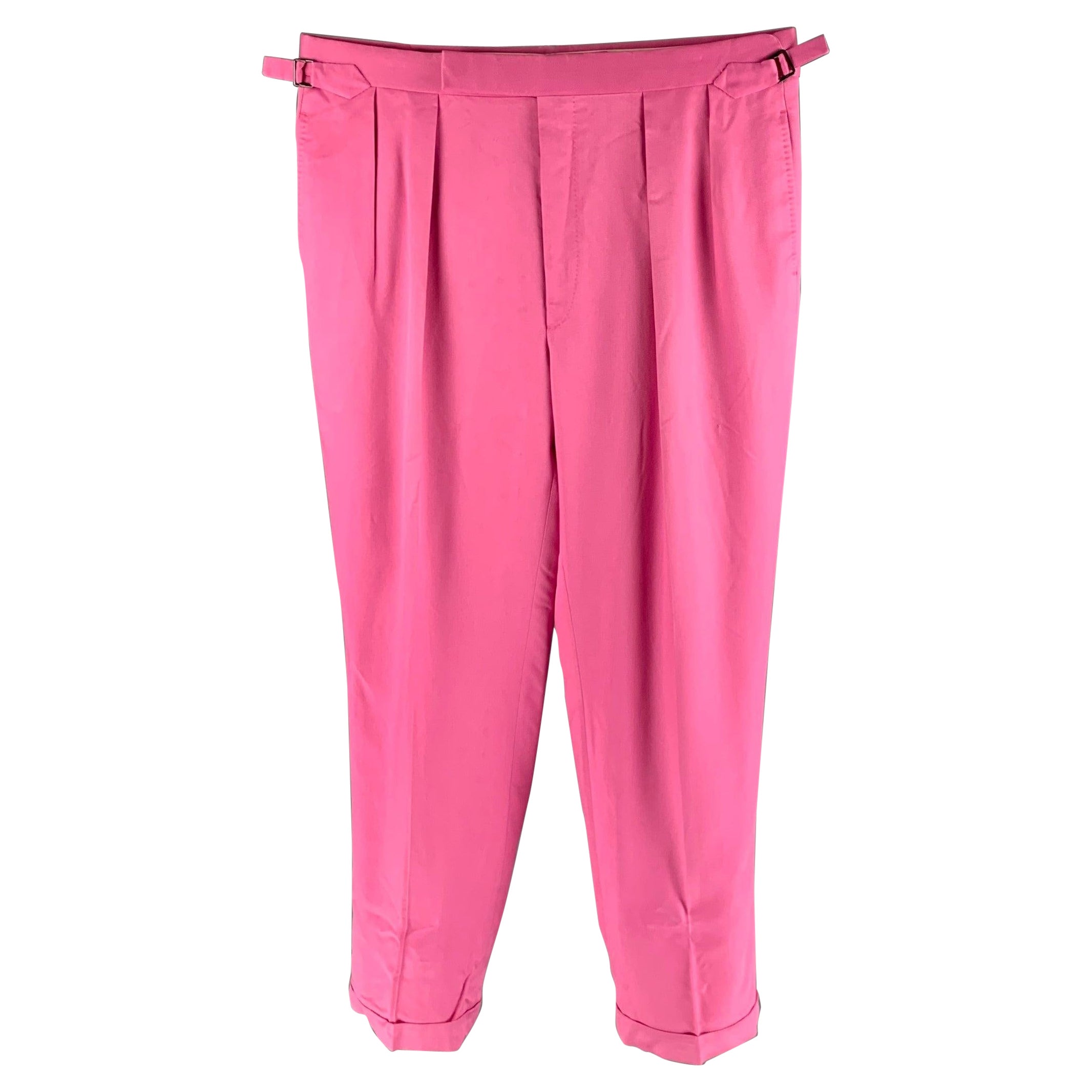 RALPH LAUREN Size 36 Pink Silk Pleated Dress Pants For Sale