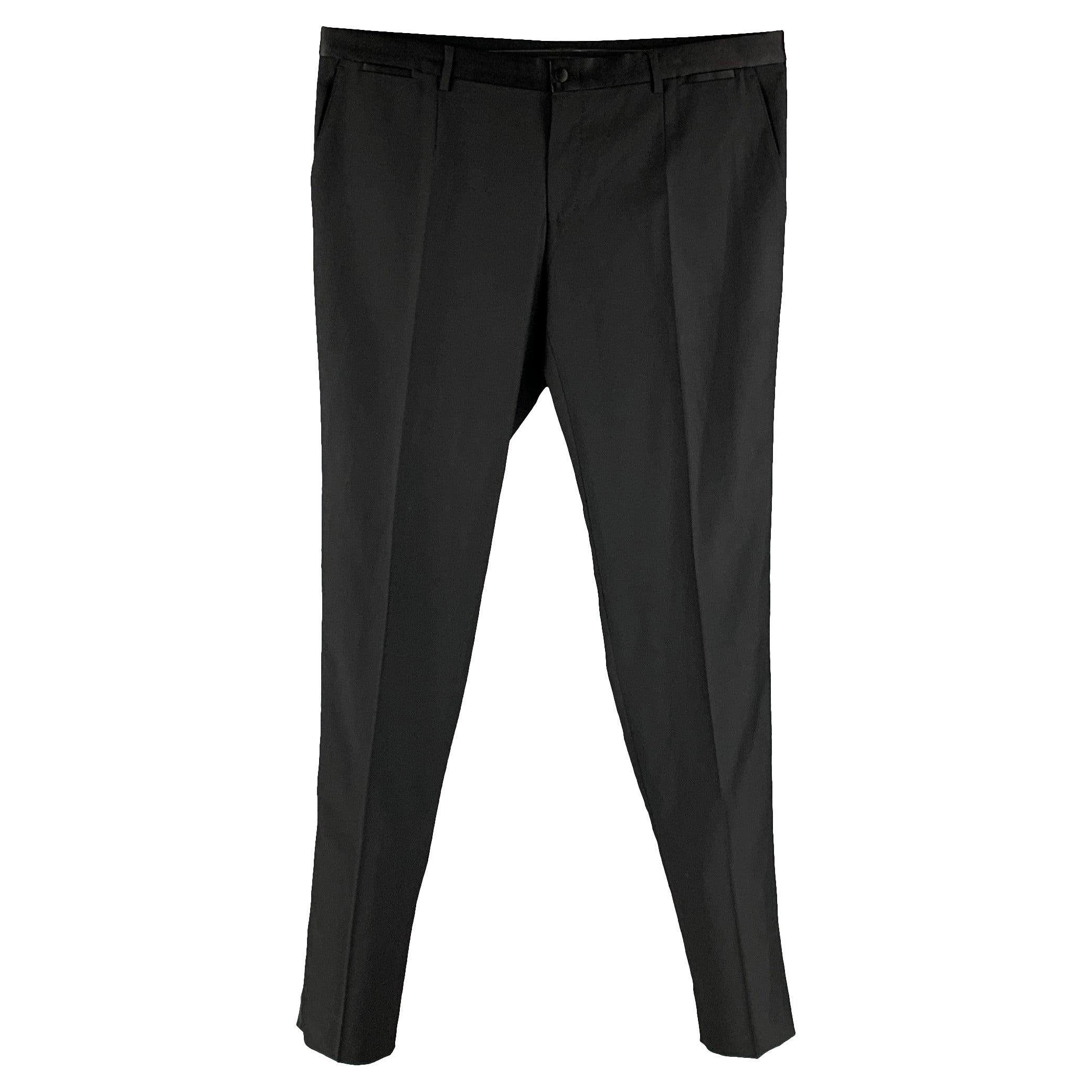 DOLCE & GABBANA Size 40 Black Wool Blend Tuxedo Dress Pants For Sale