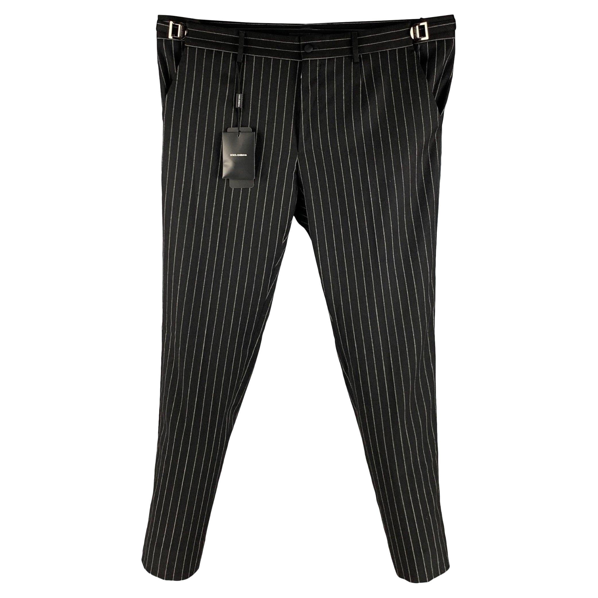 DOLCE & GABBANA Size 36 Black White Stripe Wool Blend Tuxedo Dress Pants For Sale