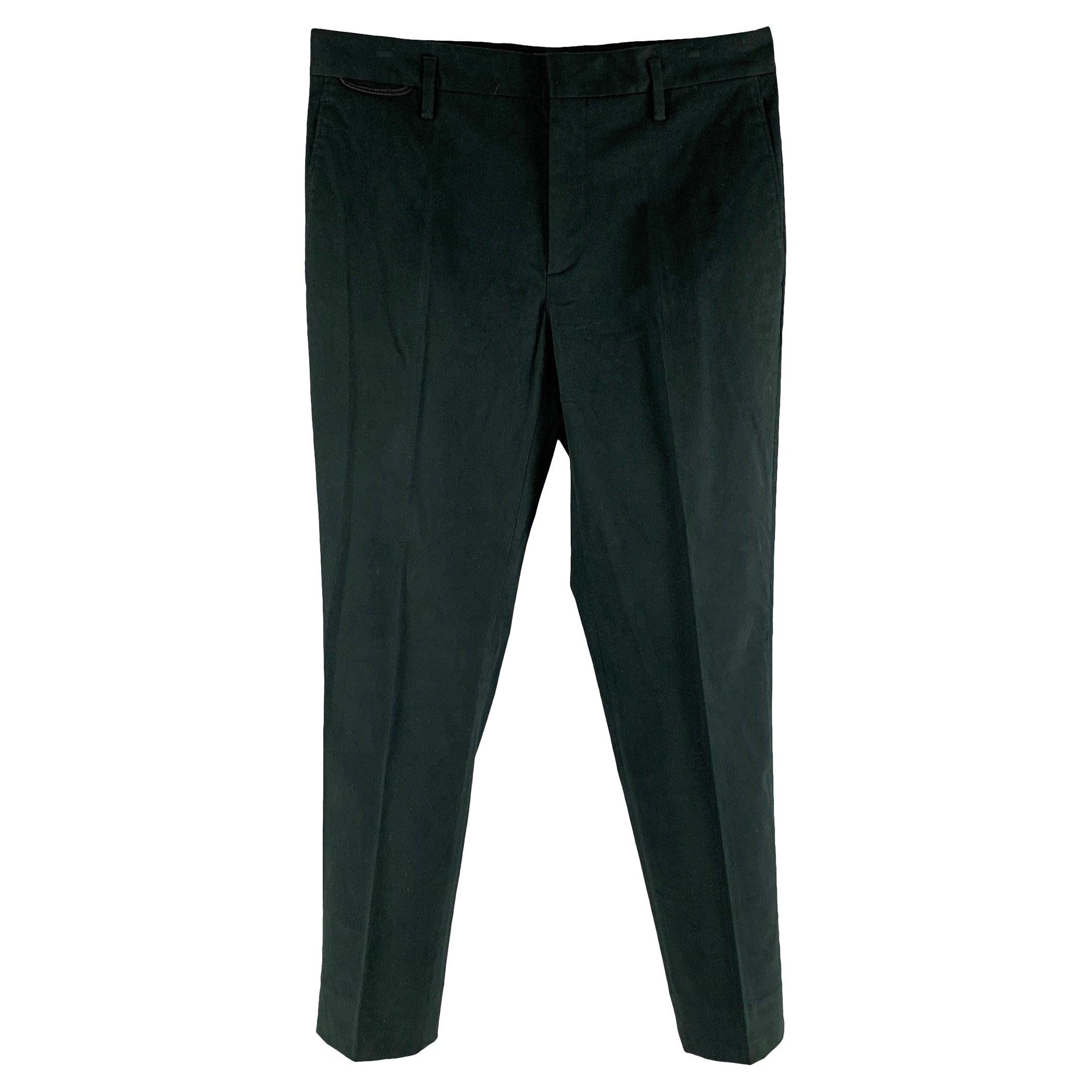 MARC JACOBS Size 32 Green Cotton Elastane Zip Fly Dress Pants For Sale