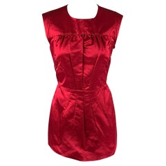 Used PRADA Size 10 Red Silk Pleated Sleeveless Dress Top