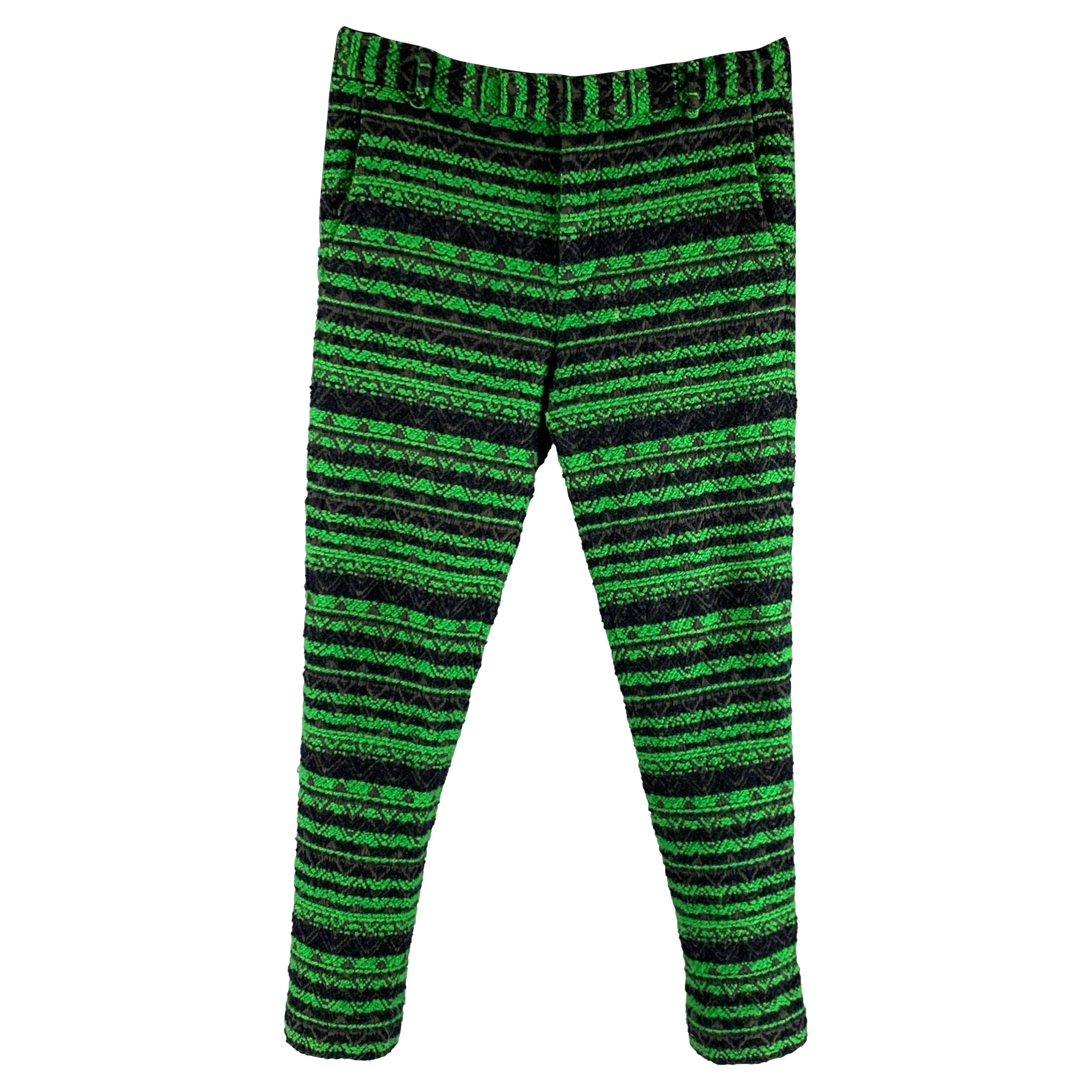 3.1 Phillip Lim Taille 32 Pantalon habillé en coton, laine et tweed noir et vert avec fermeture éclair en vente