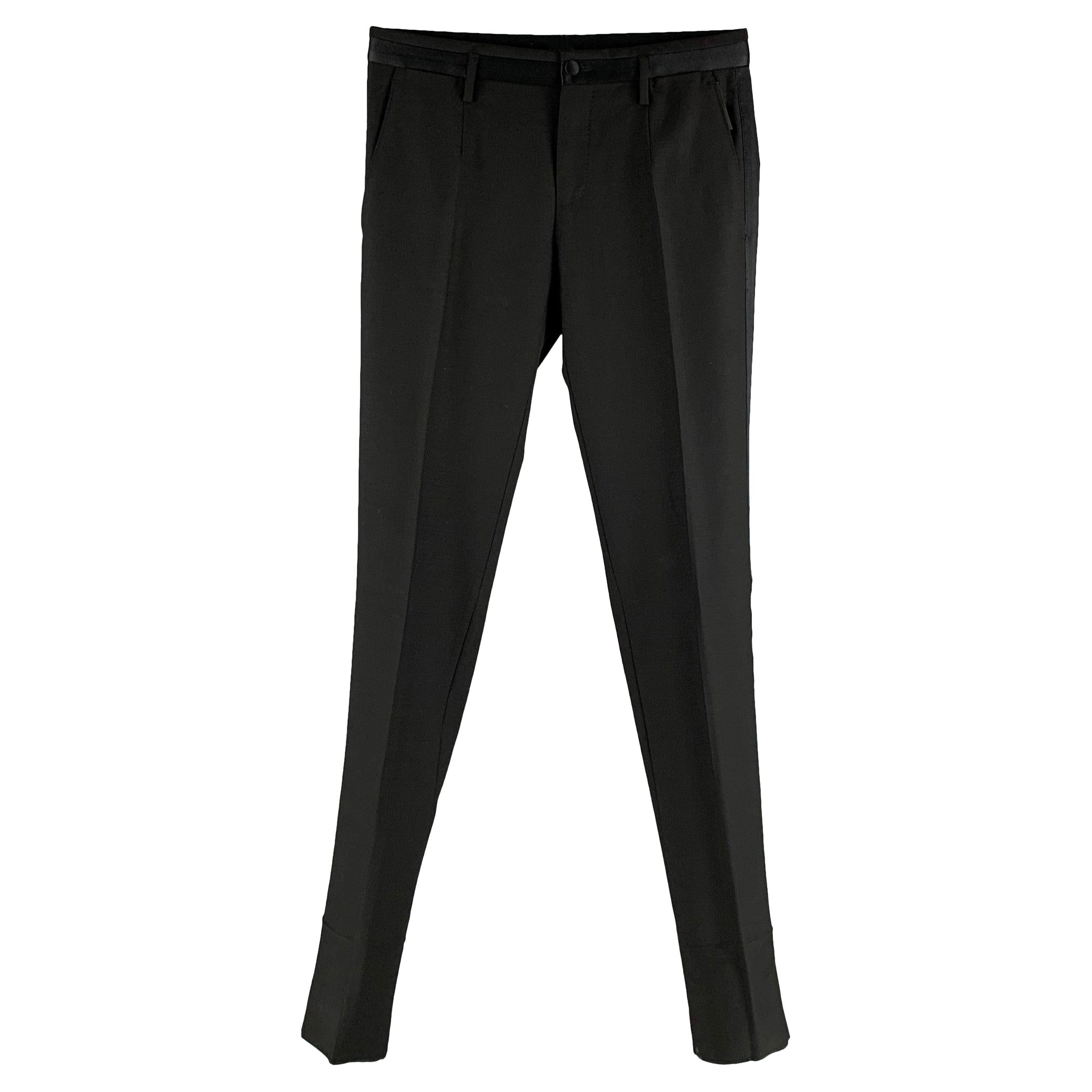 DOLCE & GABBANA Size 28 Black Wool Tuxedo Dress Pants For Sale