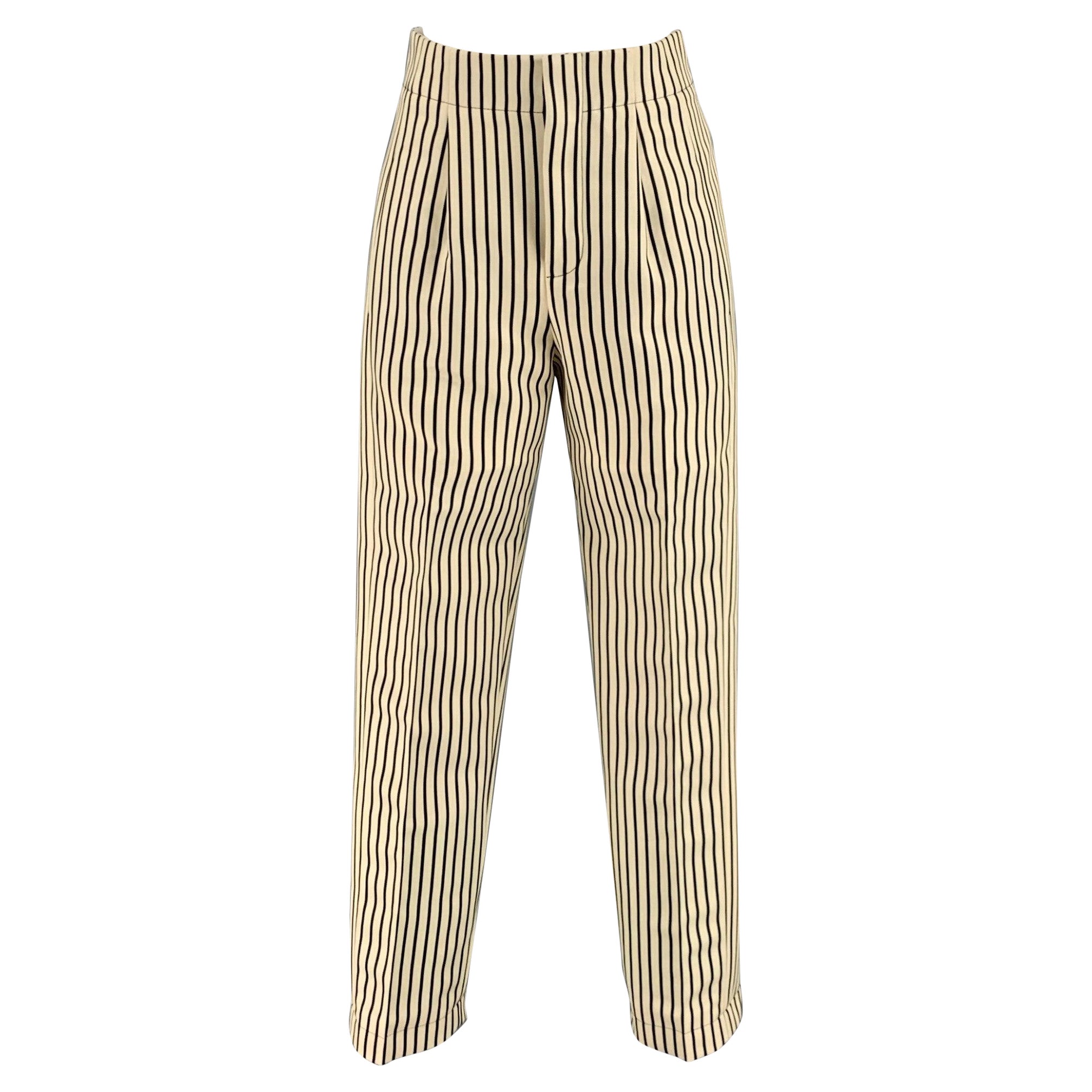 LOUIS VUITTON Size 2 Cream Black Polyester Stripe High Waisted Dress Pants For Sale