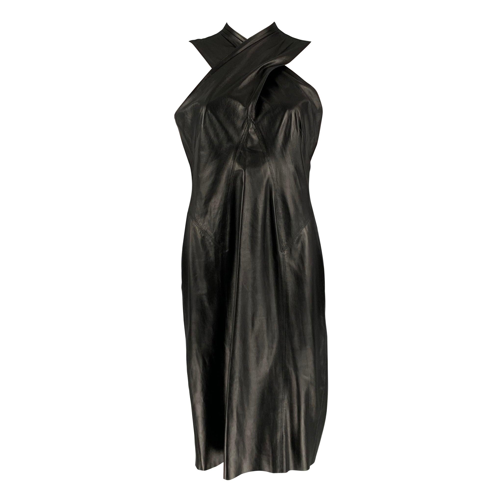RALPH LAUREN Größe 8 Schwarzes ärmelloses Kleid aus Leder und Lammfell im Angebot