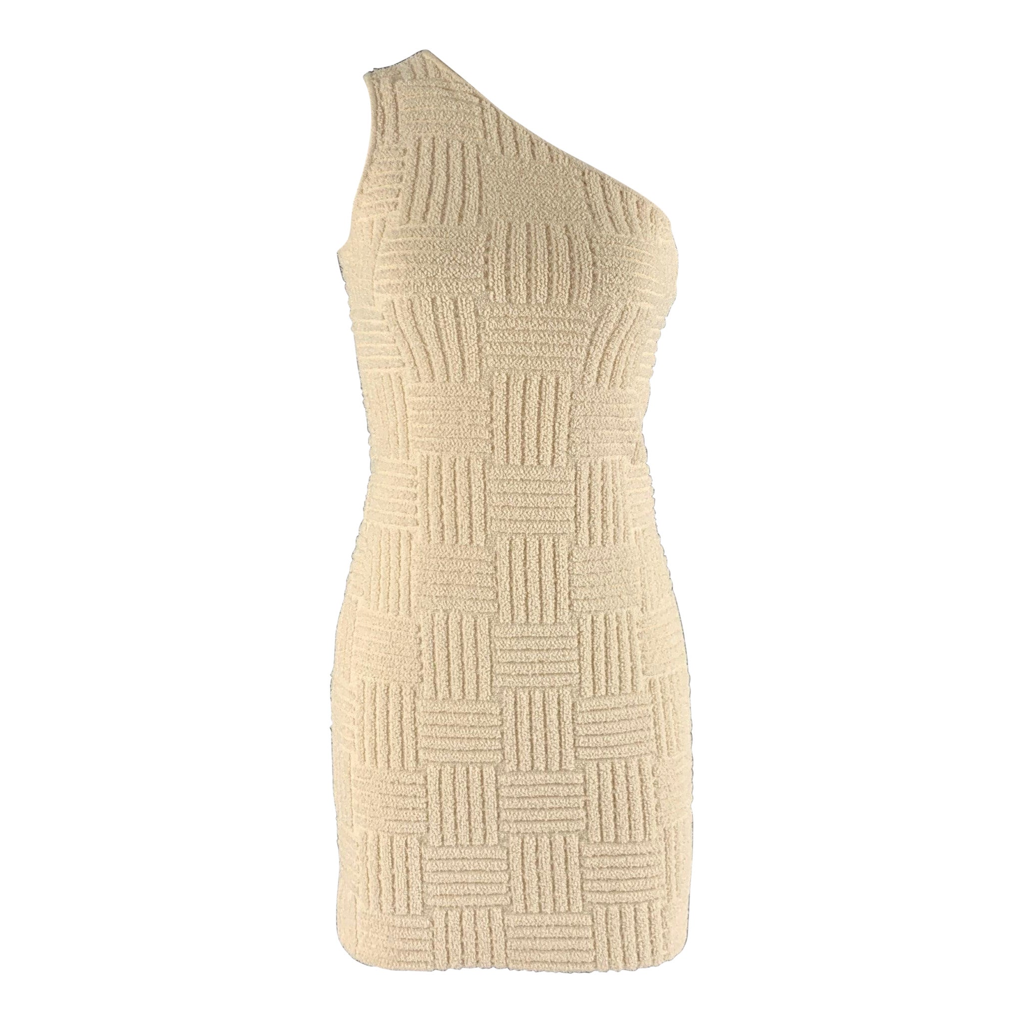 BOTTEGA VENETA Size XS Cream Cotton Blend Textured One Shoulder Dress For Sale