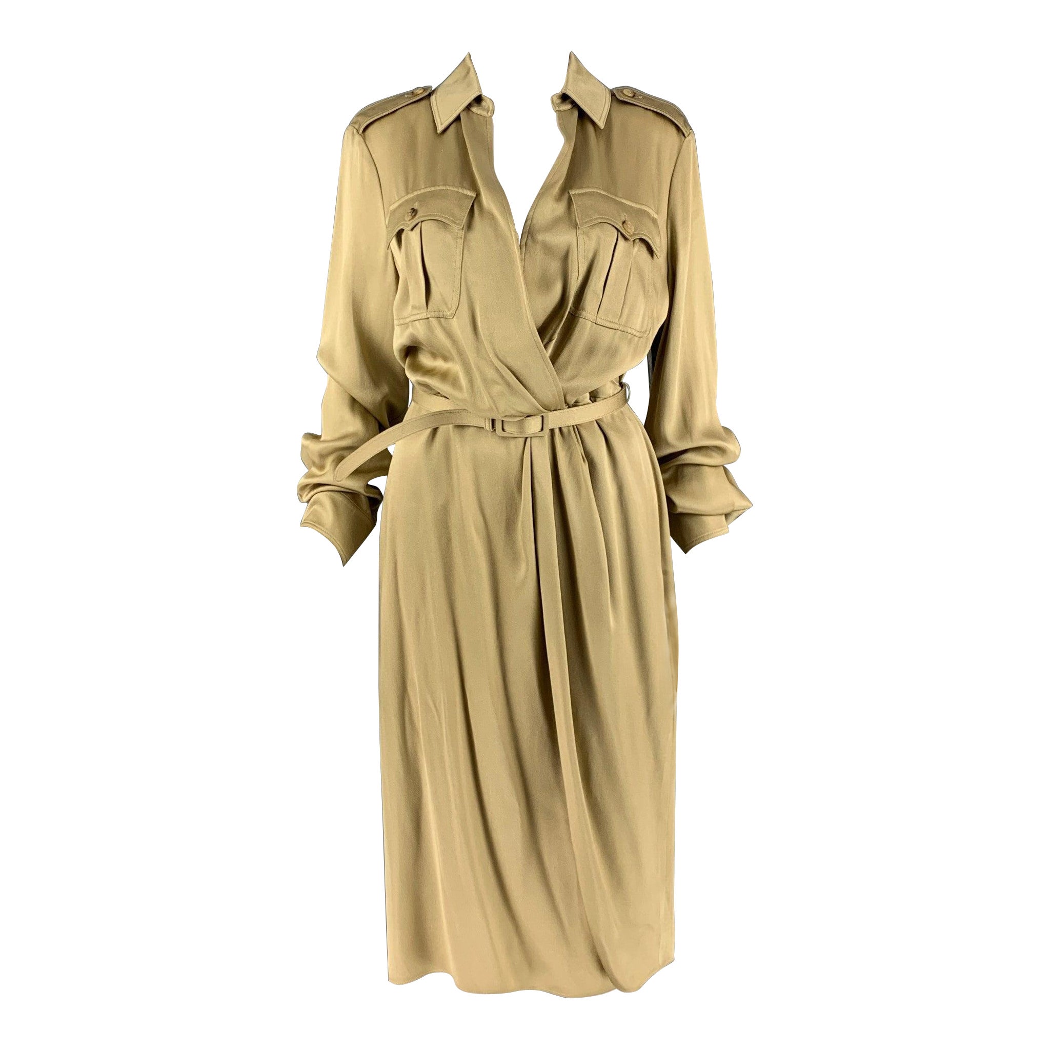 RALPH LAUREN Size 8 Gold Viscose  Acetate Faux wrap Dress For Sale