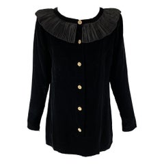 GIVENCHY Size 6 Black Viscose  Rayon Ruffled Long Sleeve Dress Top