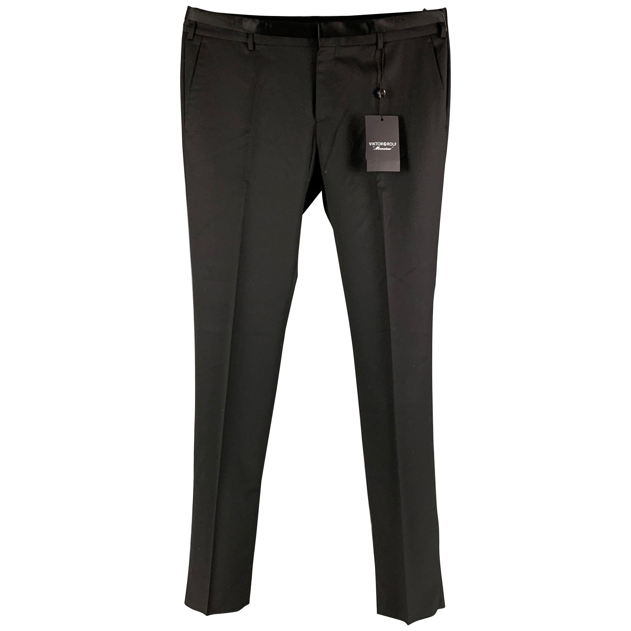 VIKTOR & ROLF Size 38 Black Solid Wool Tuxedo Dress Pants For Sale