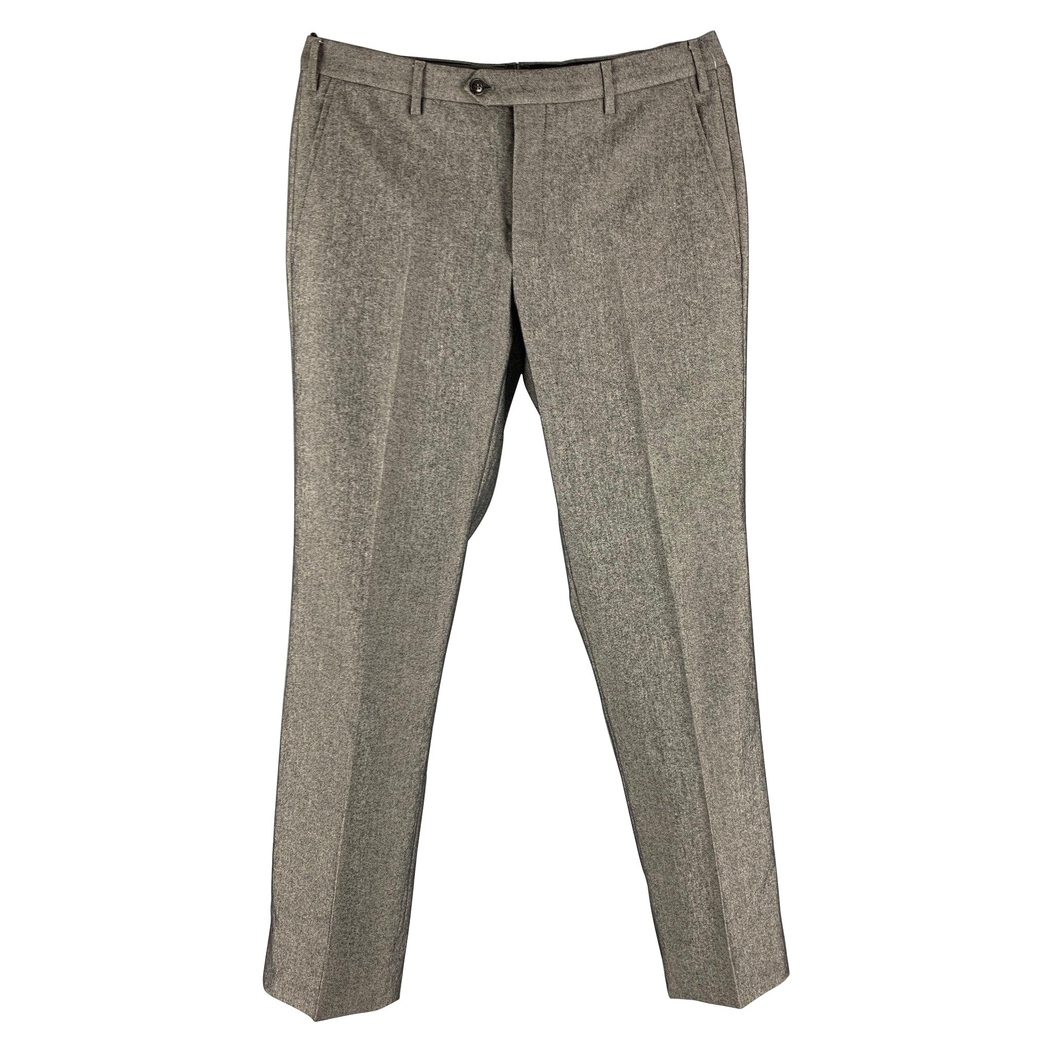 Giorgio Armani Taille 34 Pantalon habillé à fermeture éclair en laine mélangée gris chiné en vente