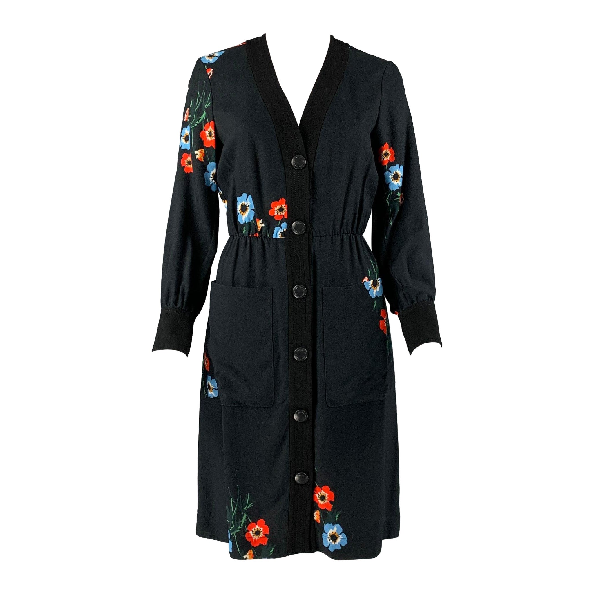 SONIA RYKIEL Size 4 Black Multi-Color Viscose Floral Snaps Dress For Sale