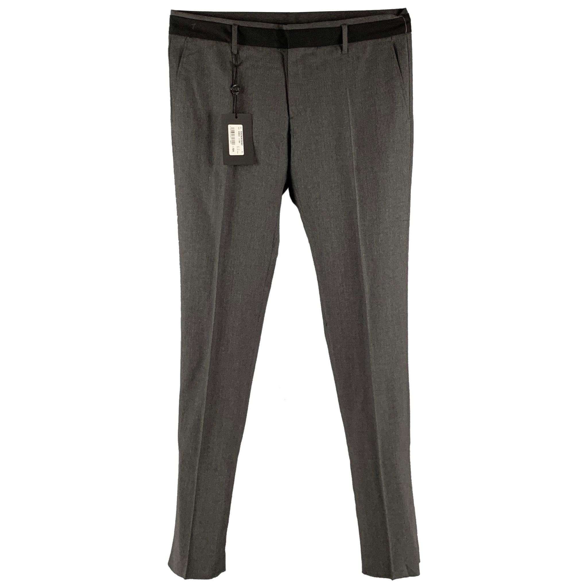VIKTOR & ROLF Size 38 Grey Black Solid Wool Zip Fly Dress Pants For Sale