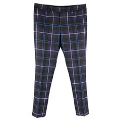 VERSACE Size 32 Navy Blue & White Plaid Wool Zip Fly Dress Pants