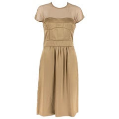Used BURBERRY PRORSUM Size 10 Beige Silk Shift Knee-Length Dress