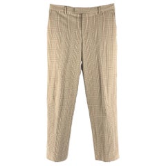 PAUL SMITH Taille 30 Pantalon habillé en coton à carreaux beige et Brown à devant plat