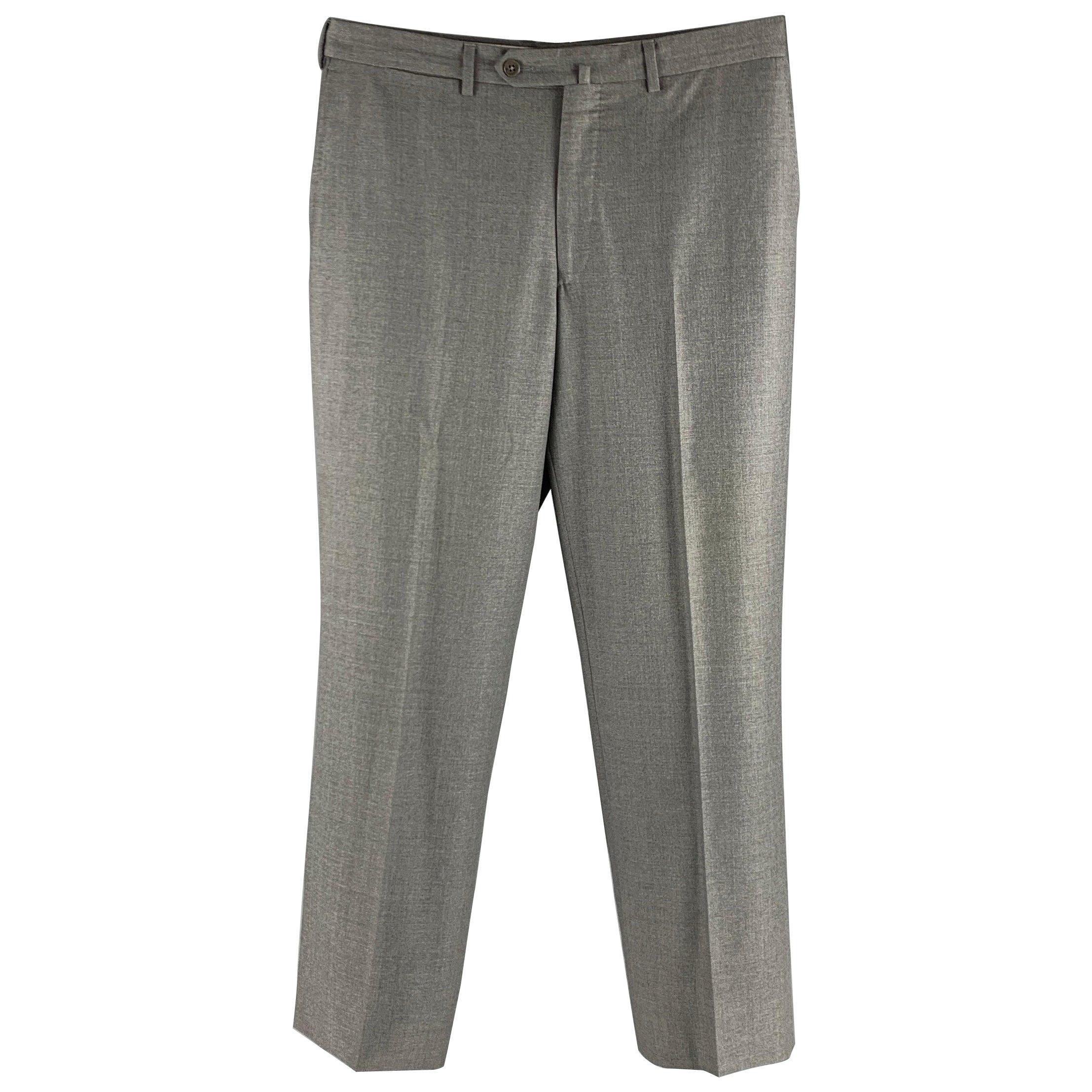 ERMENEGILDO ZEGNA Size 32 Grey Wool Flat Front Dress Pants For Sale