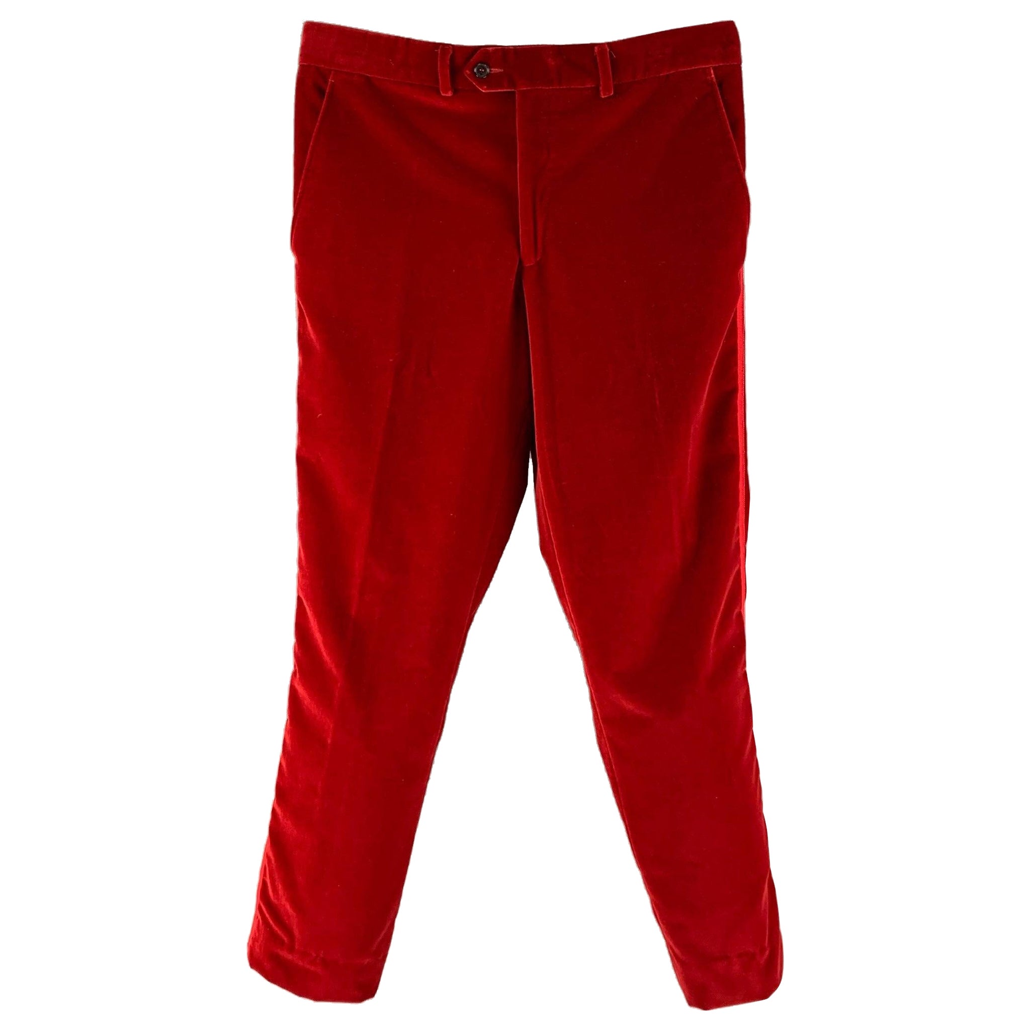 ETRO Size 38 Red Velvet Tuxedo Dress Pants For Sale