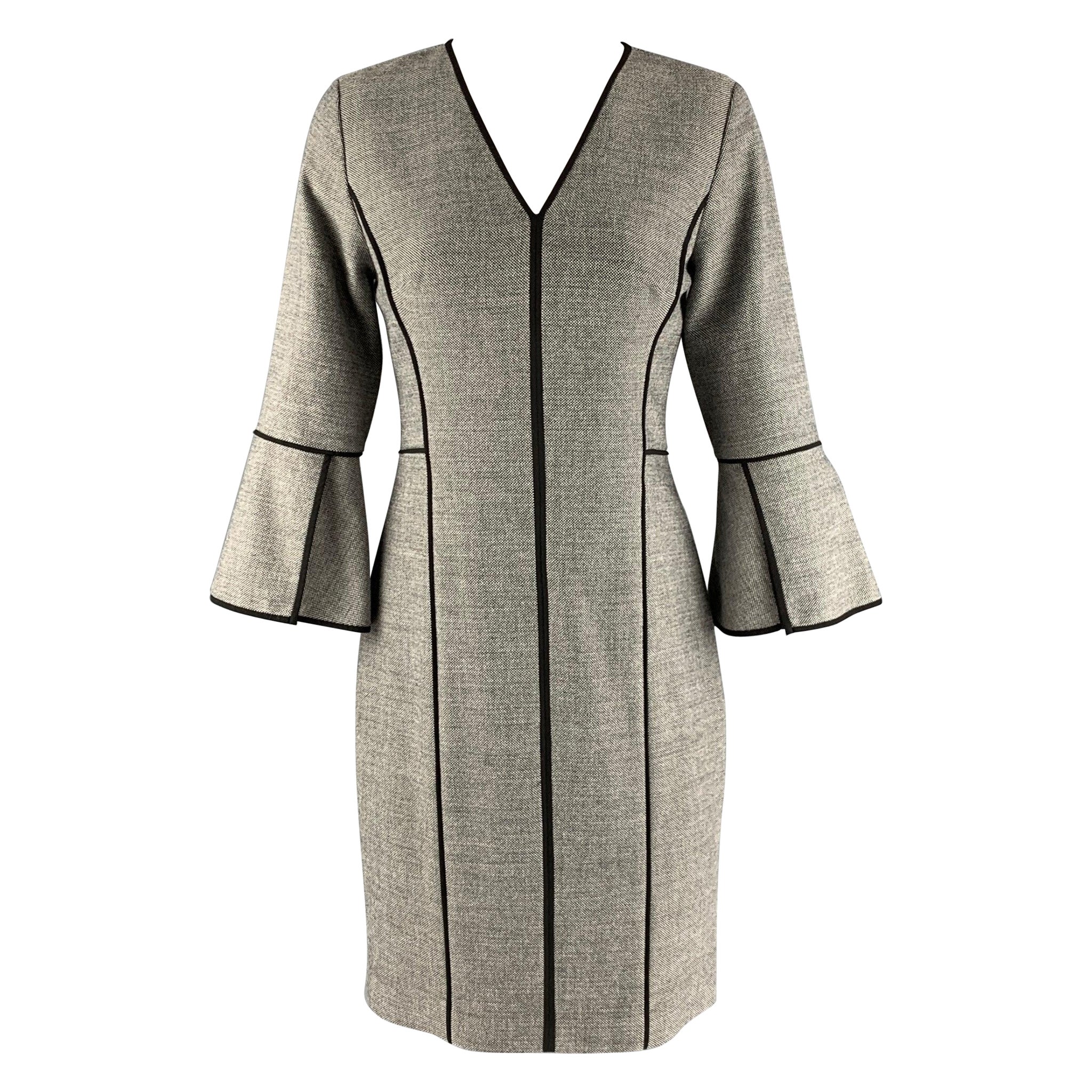 ELIE TAHARI Size 4 Black White Polyester Blend Nailhead 3/4 Sleeves Dress For Sale