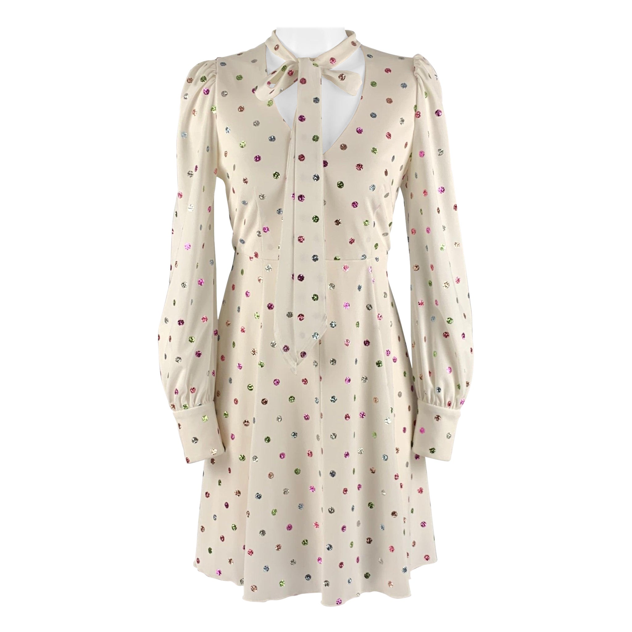 MARC JACOBS Size 2 White Multi Color Polyester Dots A Line Dress For Sale