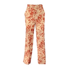 GUCCI Size 2 Cream Burgundy Linen Floral Flat Front Dress Pants