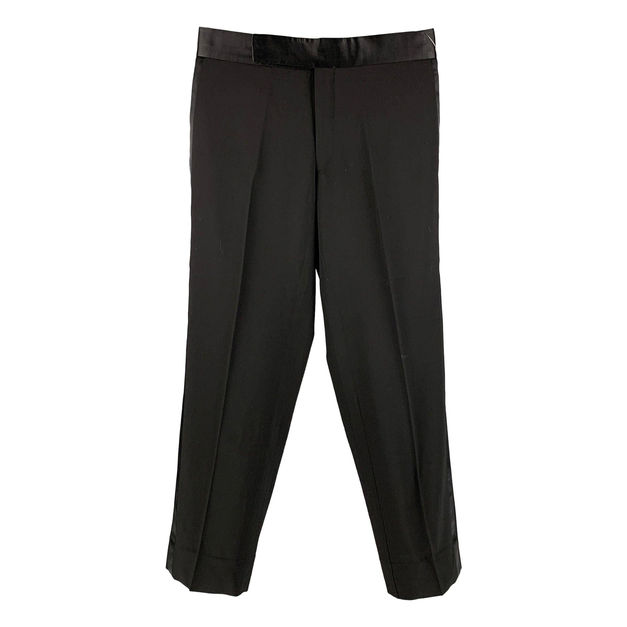 GIORGIO ARMANI Size 32 Black Wool Tuxedo Dress Pants For Sale