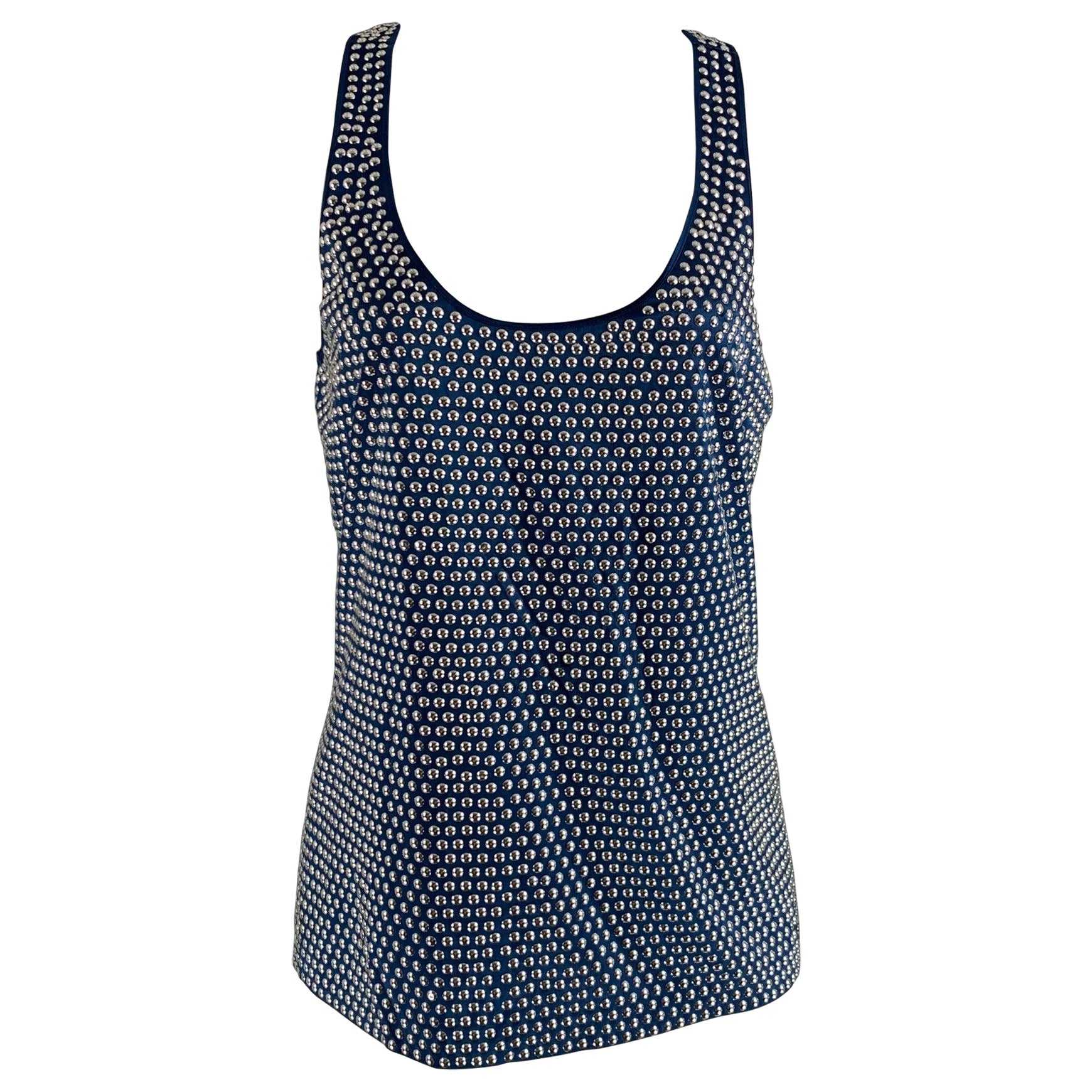 BURBERRY PRORSUM Größe M Blau Silber Seide  Elastane Nieten-Kleid mit Racerback-Oberteil im Angebot