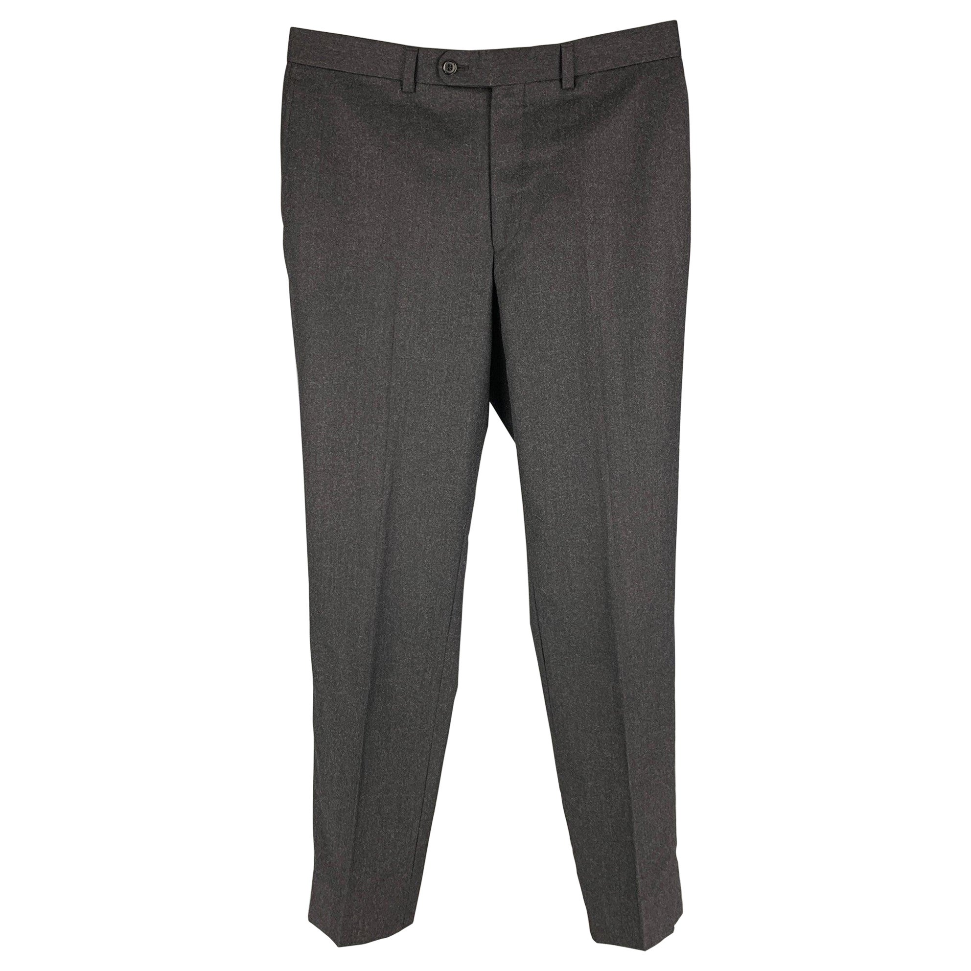 SAKS FIFTH AVENUE Size 36 Grey Wool Flat Front Dress Pants For Sale