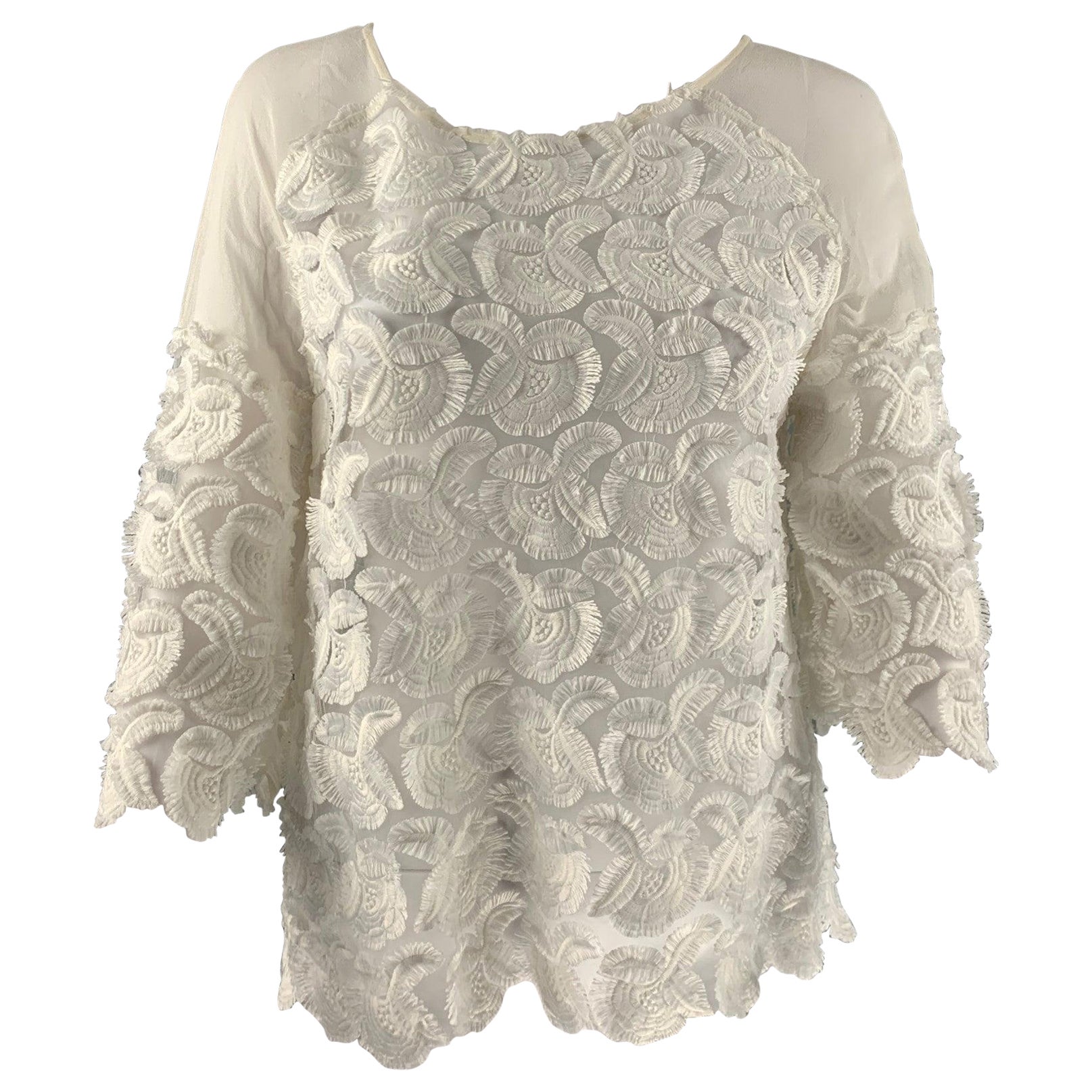 MAJE Size M White Polyester Blend Lace Raglan 3/4 Dress Top For Sale