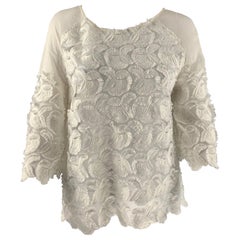 MAJE Size M White Polyester Blend Lace Raglan 3/4 Dress Top