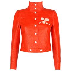 Vintage COURREGES PARIS c.1970's Orange Signature Logo Mod Vinyl Faux Leather Jacket