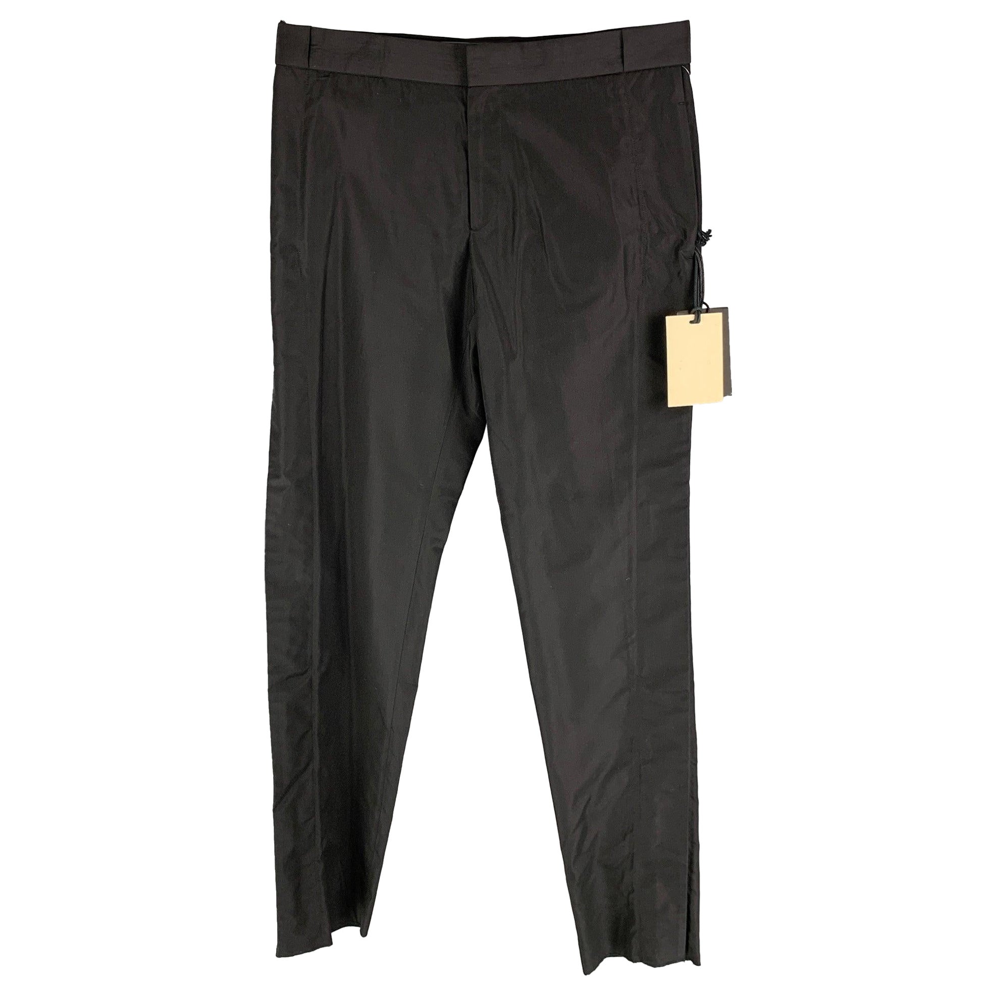 JEAN PAUL GAULTIER Size 34 Black Solid Silk Zip Up Dress Pants For Sale