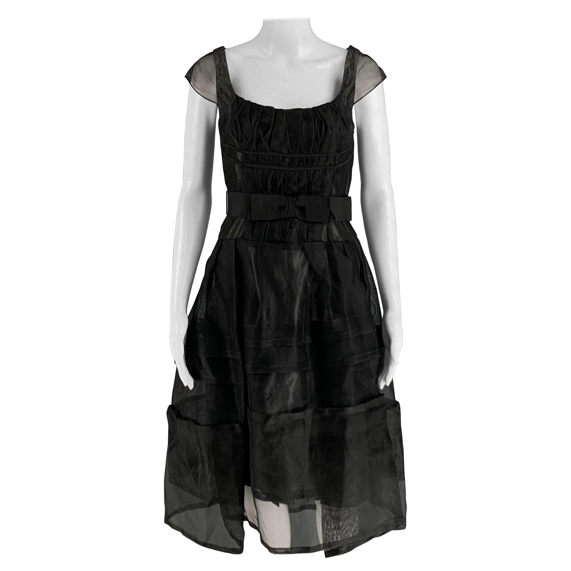 CAROLINA HERRERA Größe 4 Schwarzes A-Linien-Kleid aus Seide mit durchsichtiger A-Linie im Angebot