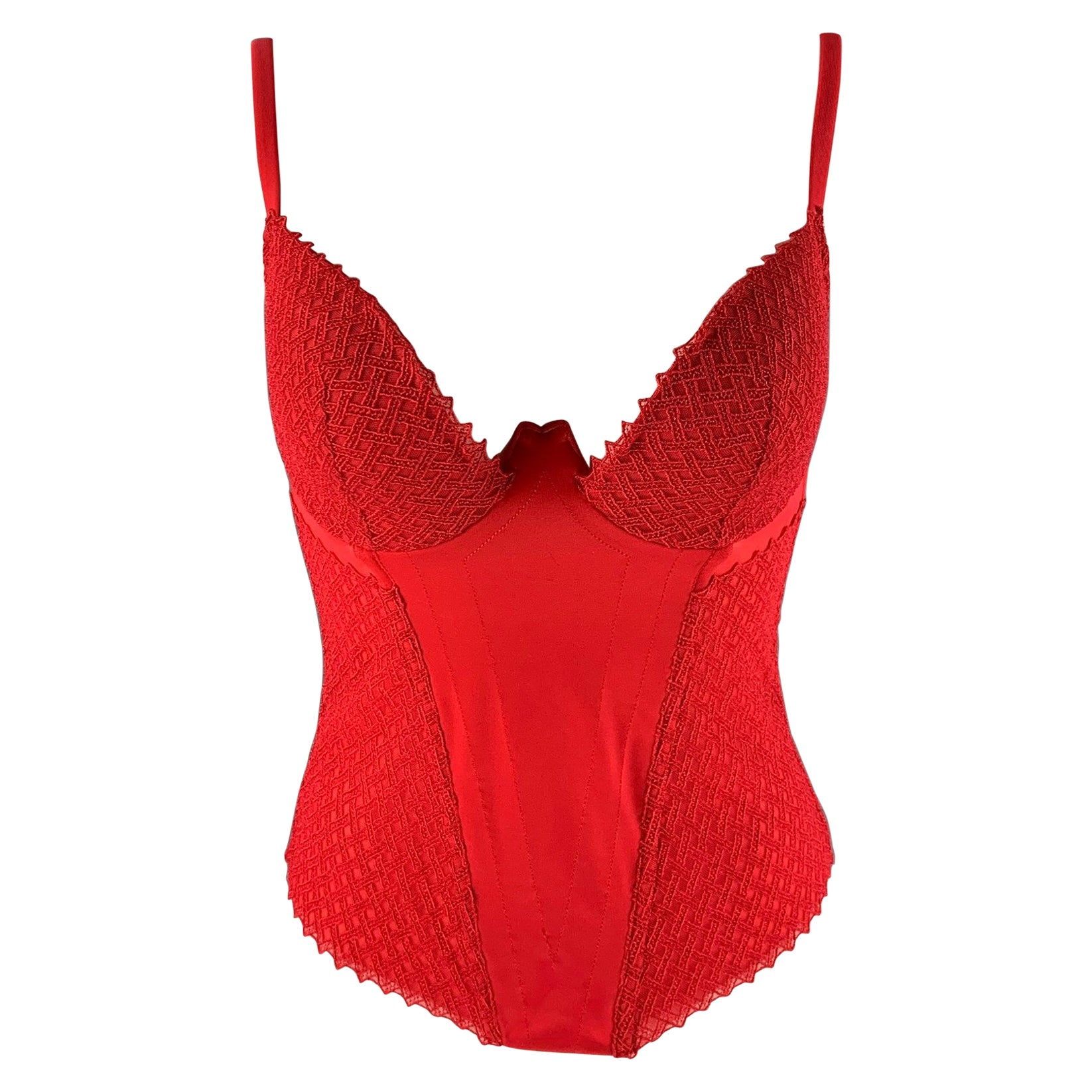 LA PERLA Size S Red Polyamide Blend Textured Corset Dress Top