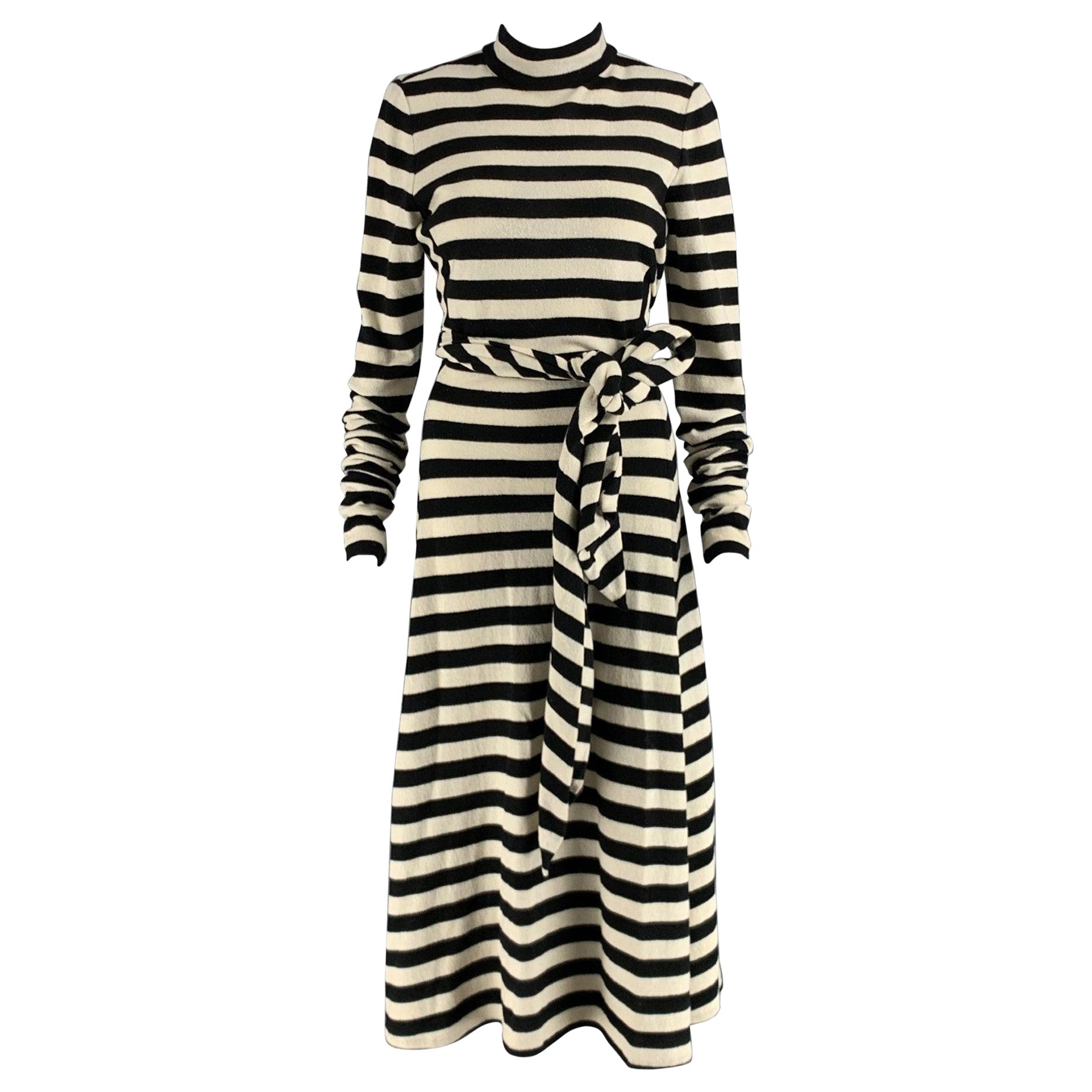 MARC JACOBS Size 2 Black White Wool Nylon Stripe Maxi Dress For Sale