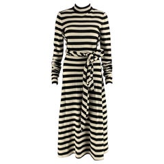 MARC JACOBS Size 2 Black White Wool Nylon Stripe Maxi Dress