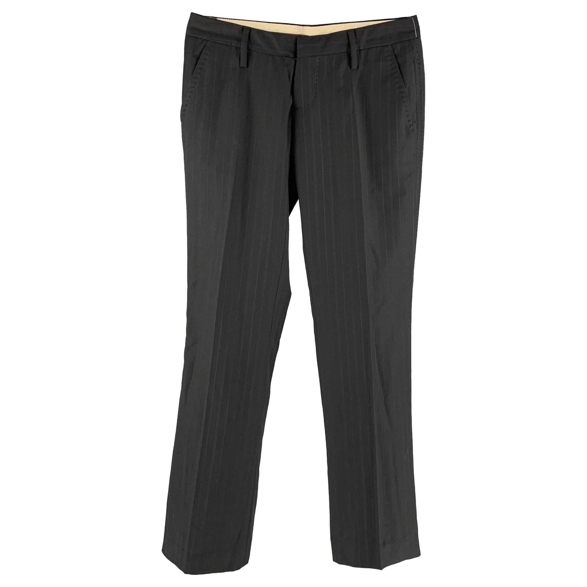 DSQUARED2 Size 6 Black Navy Wool Stripe Zip Fly Dress Pants For Sale