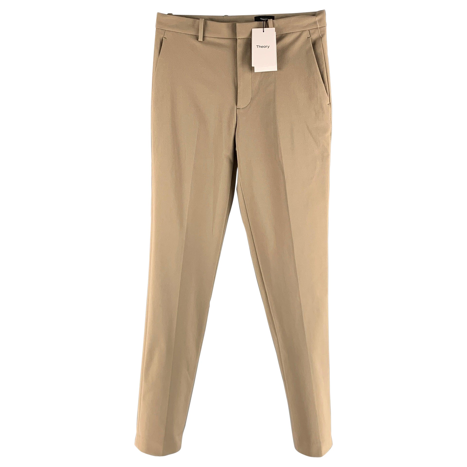 THEORY Size 30 Brown Khaki Cotton Flat Front Dress Pants For Sale