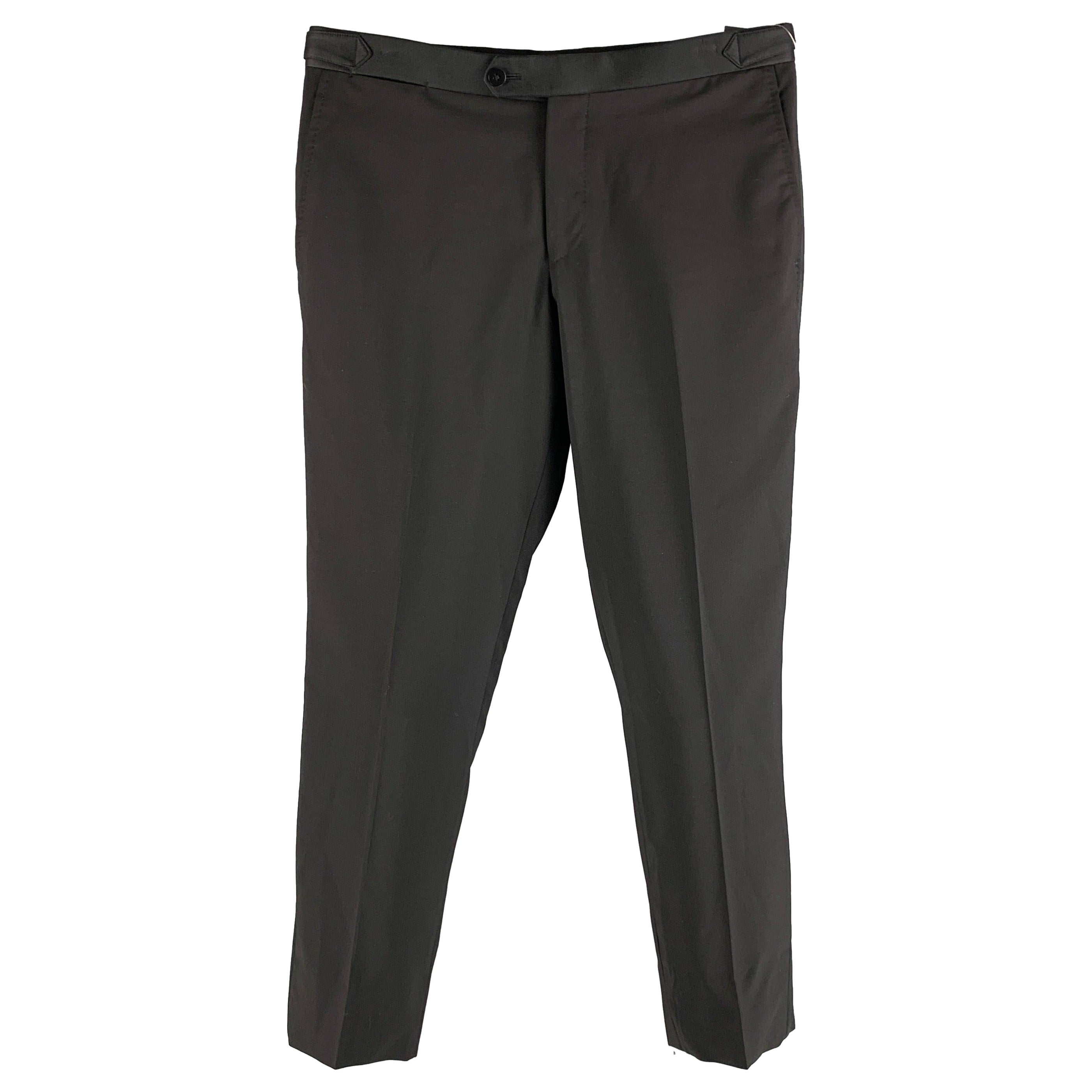 ISAIA Size 32 Black Solid Wool Tuxedo Dress Pants For Sale