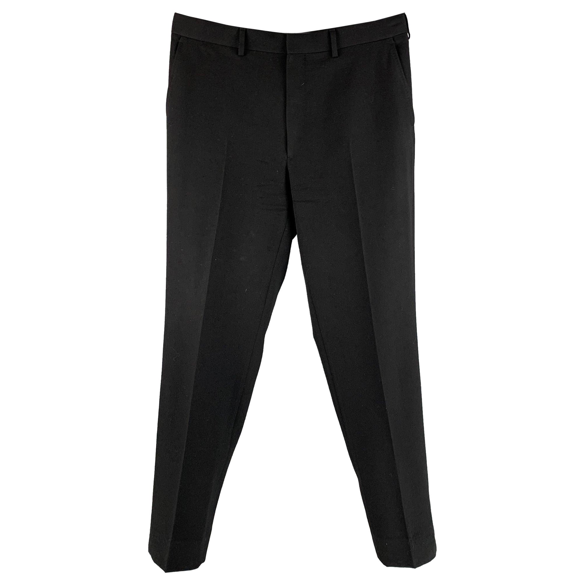 RALPH LAUREN Size 36 Black Twill Wool Flat Front Dress Pants For Sale