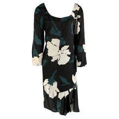 MARNI Size 6 Black Green Viscose Abstract floral 3/4 Sleeves Dress