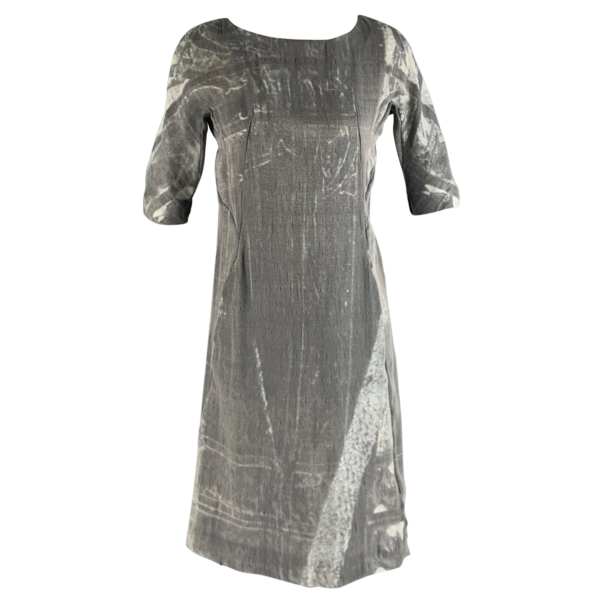 MARNI Size 2 Grey Silver Polyester Silk Marbled Short Sleeve Dress For Sale