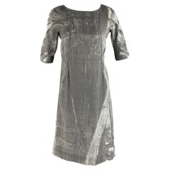 Used MARNI Size 2 Grey Silver Polyester Silk Marbled Short Sleeve Dress
