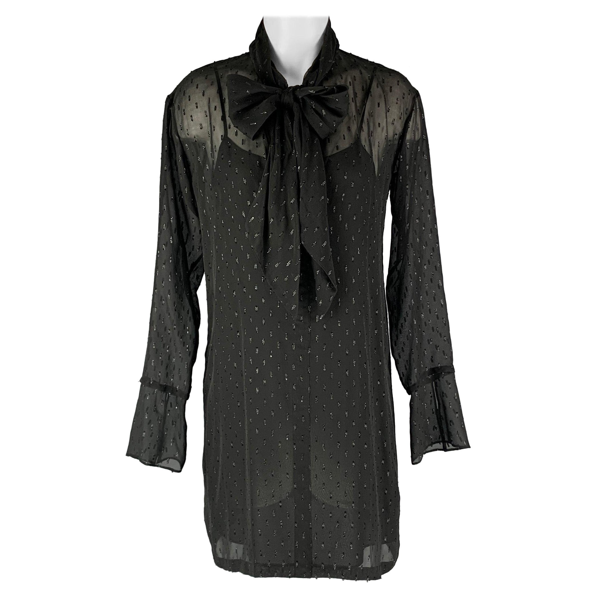 THEORY Größe 2 Schwarze Seide  Metallisches Kleid mit strukturierter Schleife im Angebot
