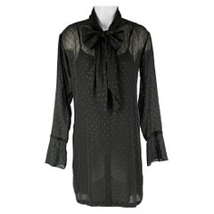 THEORY Size 2 Black Silk  Metallic Textured Bow Dress
